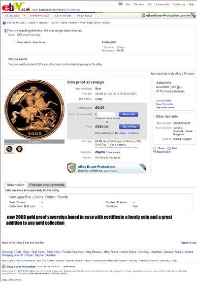 recon3045 2006 Proof Sovereign eBay Auction Listing